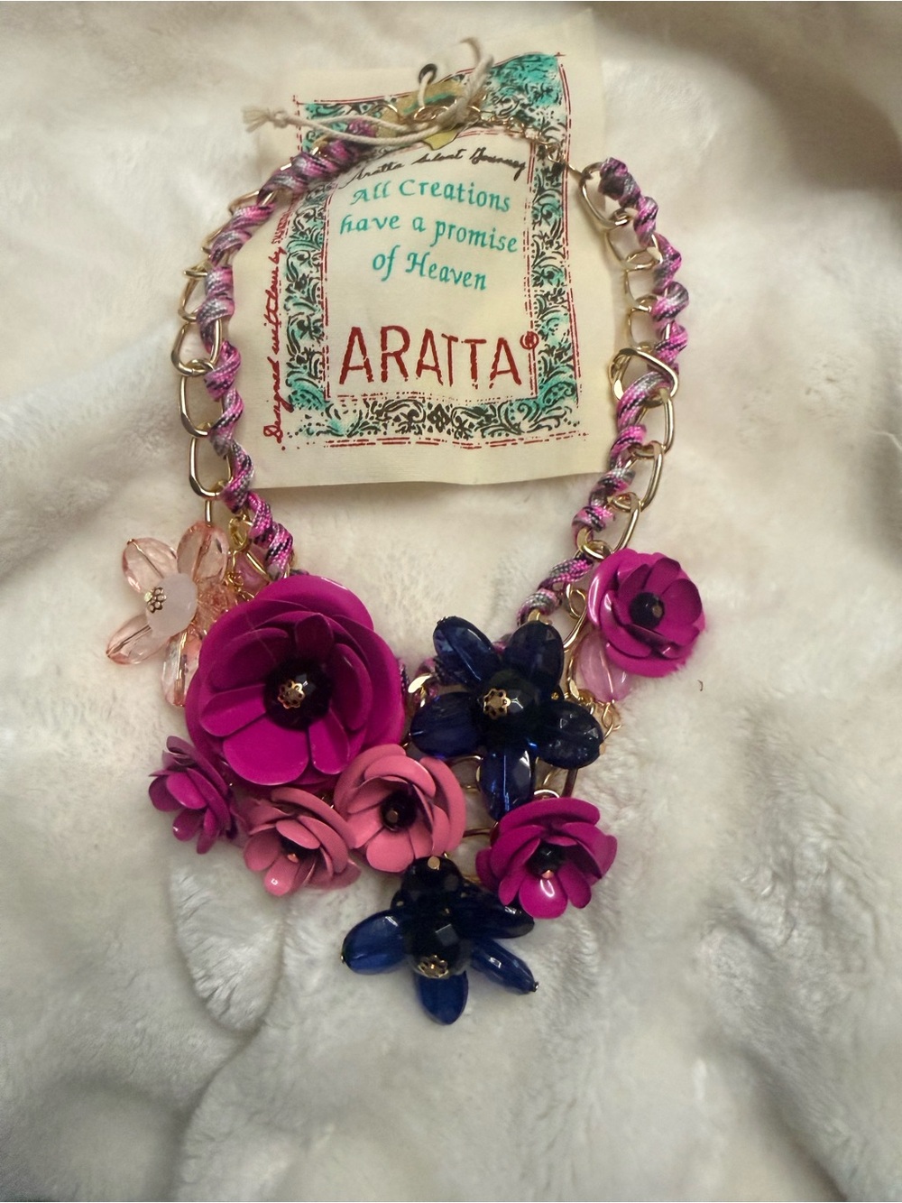 Aratta Fuchsia, Pink & Navy Floral Bib Necklace